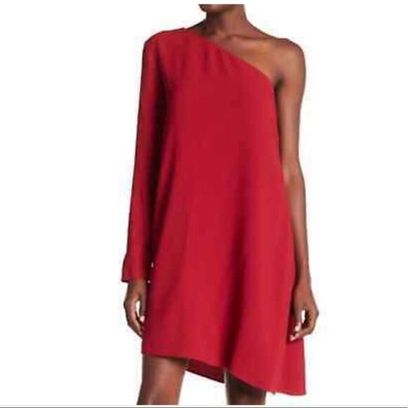 Holiday Red Crimson One Shoulder Asymmetric Size 8 by THEORY NWT - Picture 3 of 6